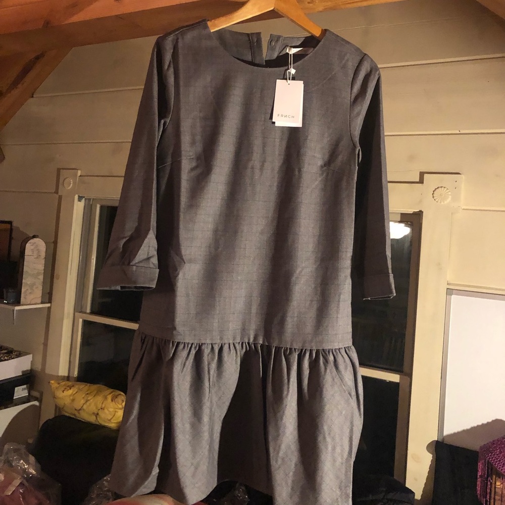 FRNCH Windowpane Flounce Shift Dress